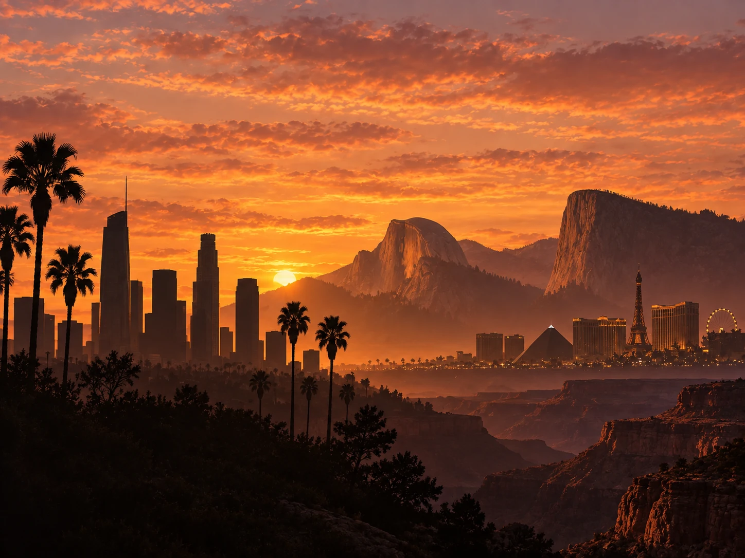 Panoráma Západu USA pri západe slnka: Los Angeles, Yosemite, Las Vegas a Grand Canyon